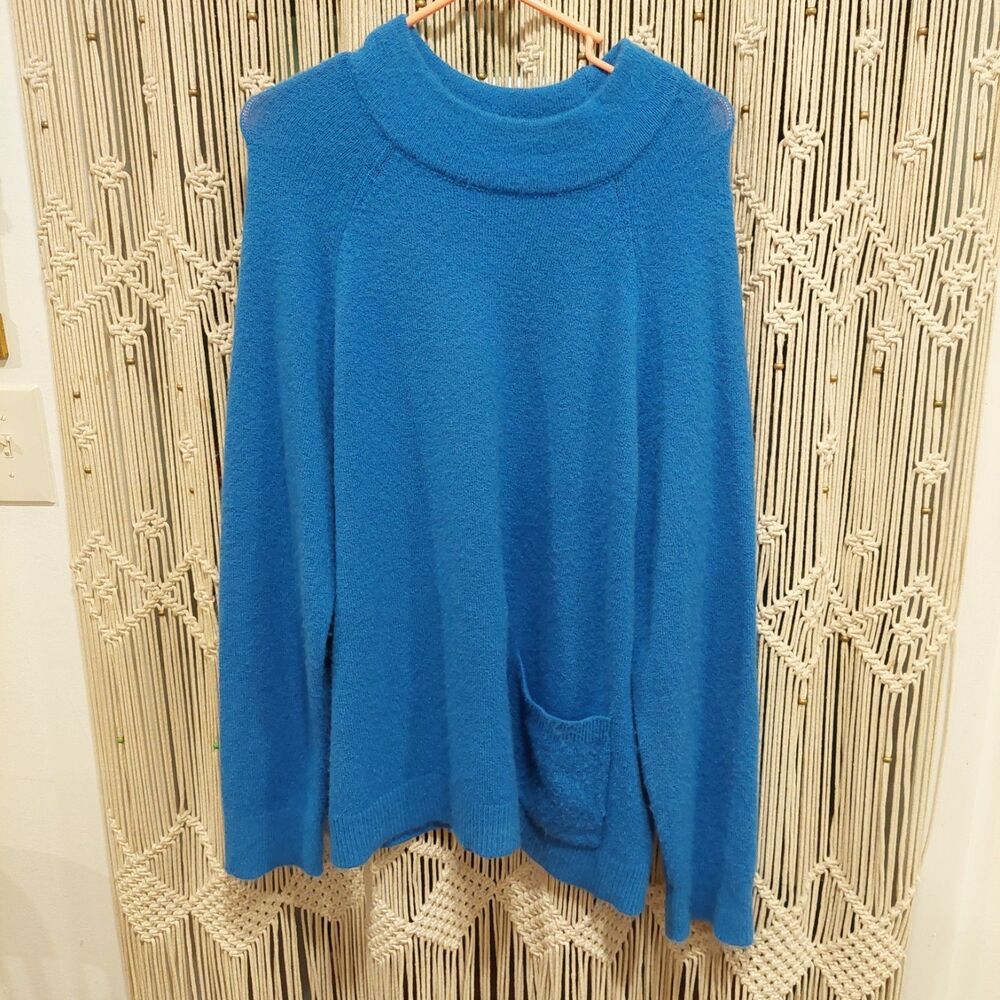 1X HALOGEN /Nordstrom/ Merino Wool Blend Women's Sweater Pullover Blue Sapphire